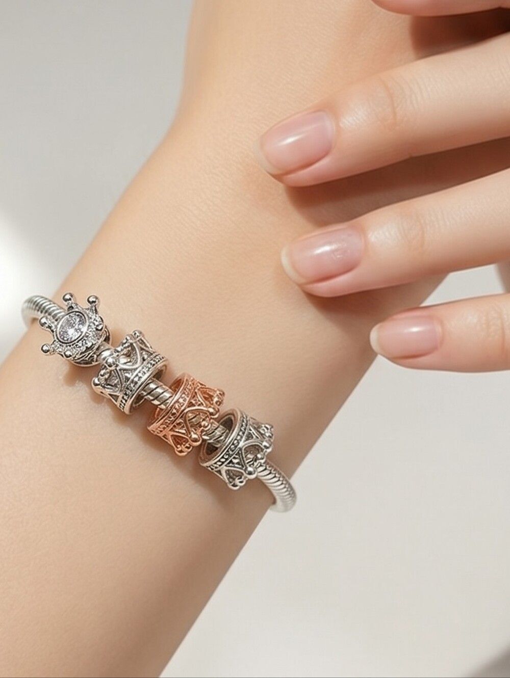 6pcs - Crown Spacer Beads Mixed Metal Charm Bracelet Set DIY Jewelry Gold Tiara